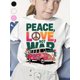thumbnail image 1 of Girls' Retro Hippie Graphic Tee - Peace, Love & War Design with Colorful Van Illustration - Soft Cotton, Loose Fit, Short Sleeve - Perfect for Spring & Summer Outdoor Fun, 1 of 6