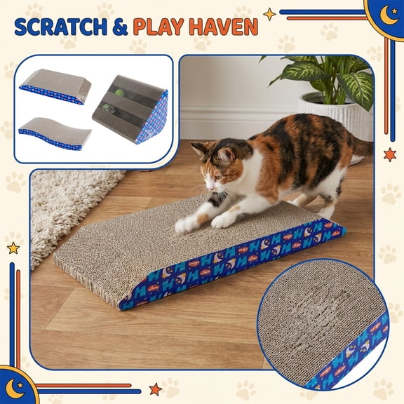 Havoc Pipi Tao Cat Scratcher M-Type Corrugated Cardboard Cat Scratching Board, Durable Cat Scratching Pad For Cats, Cat Scratching Post For Indoor Cats, Cat Toy And Scratching