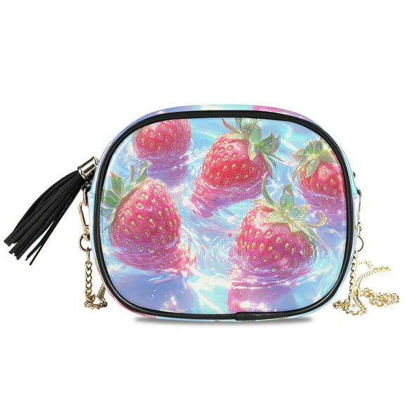 Womens Casual Chain Shoulder Bag Simple style Strawberries Floating in Water Crossbody Bag