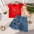 thumbnail image 2 of Wxirdiow Baby Girl Summer Outfit Girls Summer Outfits 2 Piece Sets Ruffle Short Sleeve Shirts and Demin Shorts Set Kids Clothes with Pockets Red Size,6-7 Years, 2 of 9