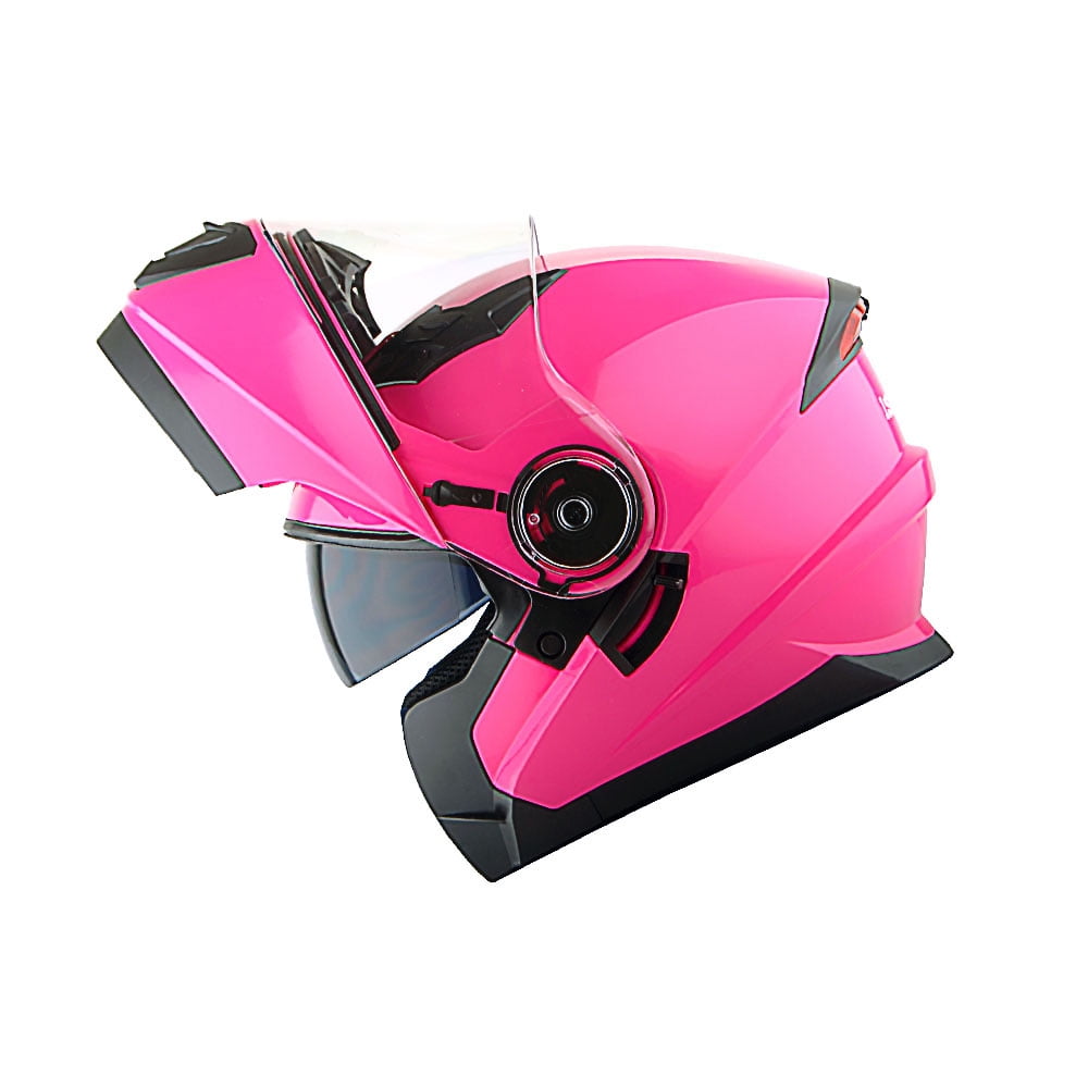 1Storm New Motorcycle Bike Modular Full Face Helmet Dual Visor Sun Shield Modular901 with LED Tail Light: Glossy Pink