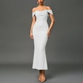 thumbnail image 2 of KHONTS Off the Shoulder Maxi Dress for Women Corset Ruched Bodycon Formal Wedding Guest Dresses White S, 2 of 8