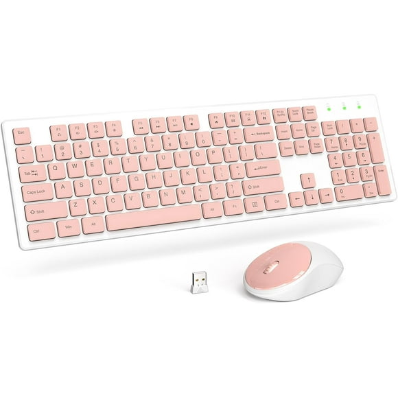 shiyou-Wireless Keyboard and Mouse, Silent 2.4GHz Cordless Full Size USB Mouse Combo, Long Battery Life, Lag-Free for Computer, Laptop, PC, Windows, Mac, Chrome OS (Pink)