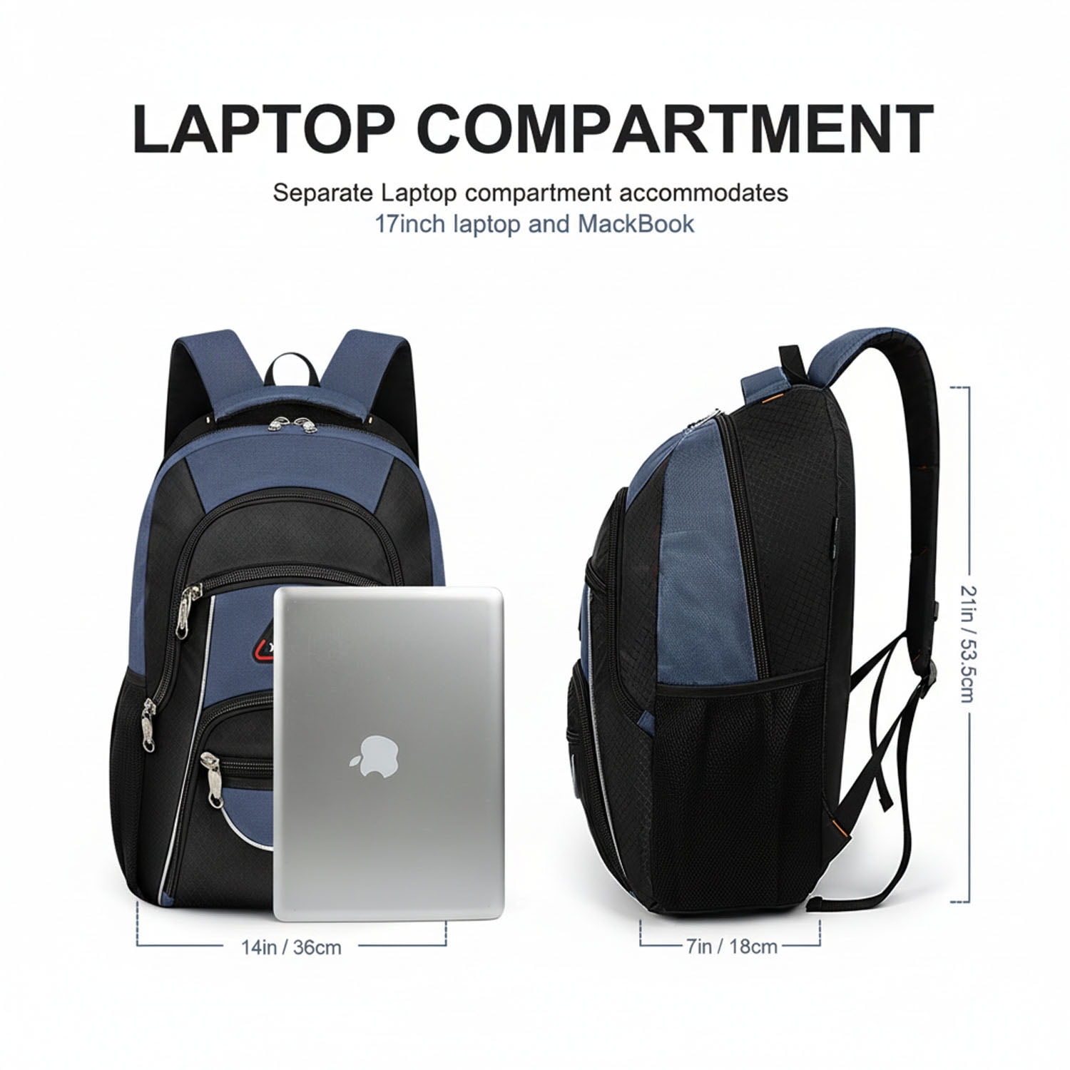 Extra Large Travel Backpack with Laptop Pocket,35L Lightweight Travel Work College School Bag for Men and Women,Navy,06512