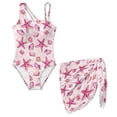 thumbnail image 3 of Xoenoiee Pink Starfish Seashell Conch Print Girls One Piece Swimsuit Teen Bathing Suit with Mesh Cover Up Skirt, Quick Dry Swimwear Beachwear with Adjustable Strap, 17-18 Years, 3 of 7