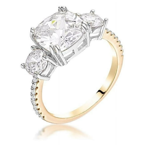 Precious Stars  Precious Stars Silver and Goldtone Cushion-Cut Cubic zirconia 3-Stone Engagement Ring