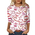 thumbnail image 1 of SZXZYGS T-Shirts Graphiques pour Femmes Crop Top Nœud T-Shirt Manches Trois-Quarts Imprimé Saint-Valentin Col Rond Été 2024, 1 of 4