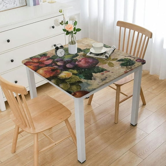 Deluxe Elastic Edged Vinyl Fitted Table Cover - Fruit Pattern - - Fits Square Tables