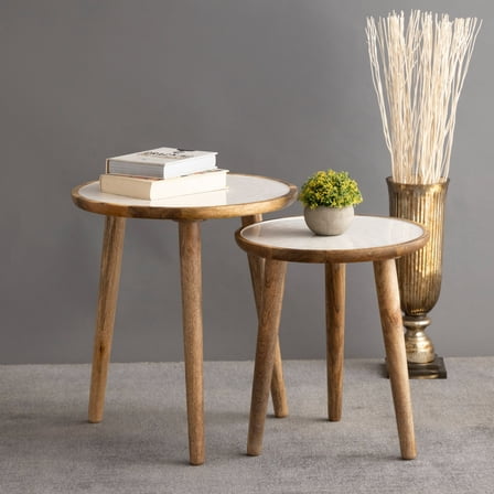 BIDK Home Round Mango Wood Nesting Side Table - 20" - Set of 2