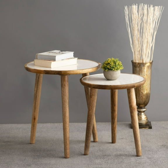 BIDK Home Round Mango Wood Nesting Side Table - 20" - Set of 2