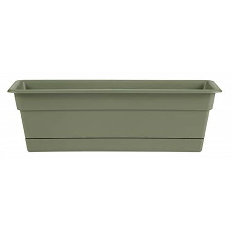 Bloem Dura Cotta Window Box Planter W/Tray 24 x 5.75 Plastic Rectangle Living Green DURA COTTA COLLECTION by Bloem: The Bloem Dura Cotta Rectangular Window Box Planter provides your plants with a healthy environment. Made with plastic  its construction enables long lasting utility. You can use this widow box in your garden to plant herbs  tomatoes  onions or peppers. The Dura Cotta Rectangular Window Box Planter by Bloem is rectangular in shape and allows excessive water to drain. Includes attached drainage tray. It is from the Dura Cotta collection and keeps your plants fresh. This window box is designed for maximum usage and is perfect for outdoor spaces. Color Green Shape Rectangle Material Plastic Resin. High-Density Polyethylene (HDPE) #2 & Polypropylene (PP) #5.