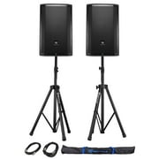 (2) JBL PRX812W 12" 1500 Watt Powered PA DJ Speakers w/DSP/WiFi/EQ+Stands+Cables
