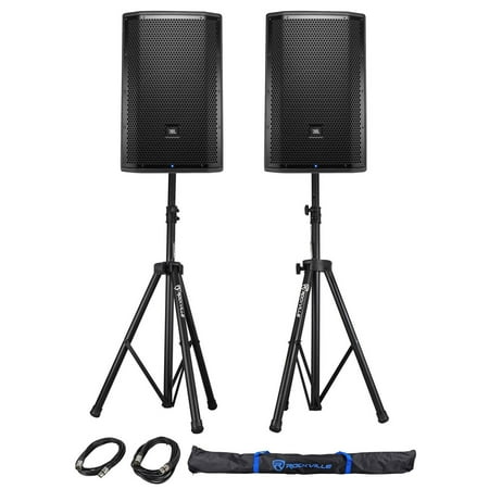 (2) JBL PRX812W 12" 1500 Watt Powered PA DJ Speakers w/DSP/WiFi/EQ+Stands+Cables
