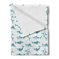 thumbnail image 2 of Shark Soft Flannel Fleece Throw Blanket, Scary Predators of the Seas Blue Fishes with Fins and Sharp Teeth Marine Cartoon, Cozy Plush for Indoor and Outdoor Use, 60" x 80", Blue White, by Ambesonne, 2 of 5