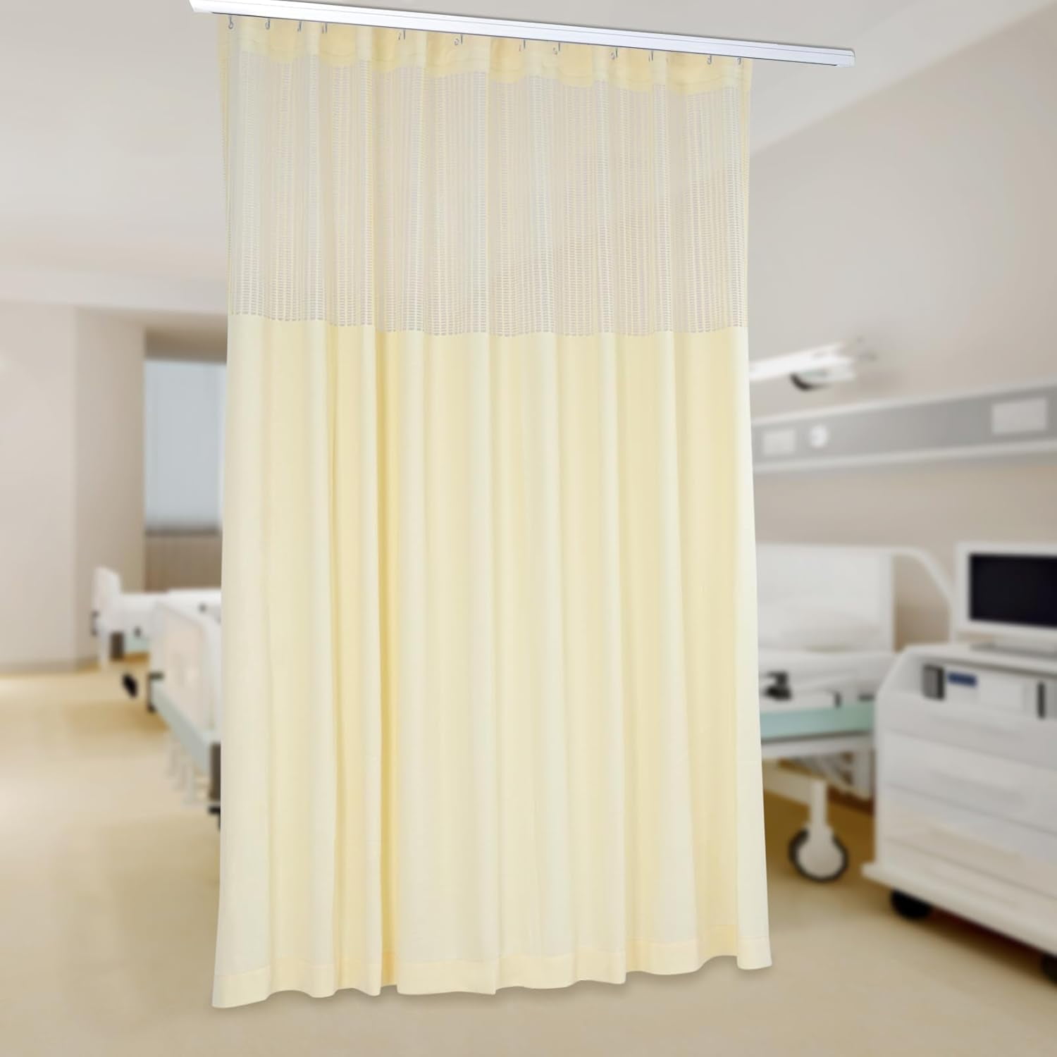 Room Divider Curtain for SPA, Privacy Cubicle Curtain with Mesh Top, 1 Panel, 15ft Wide x 8ft Tall Grommet Curtain