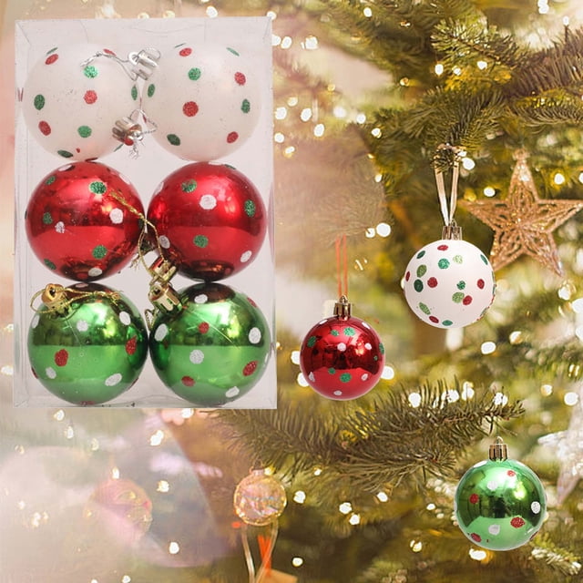 Adornos Navideños de Plástico Mate Pintado de 6 Cm y 12 Unidades.