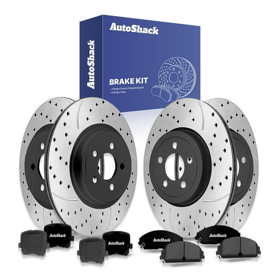 AutoShack Front Vented & Rear Vented Drilled & Slotted E-Coated Brake Rotors   Ceramic Pads 12-PC Brake Kit Replacement for 2014 Dodge Charger ShadowGuard