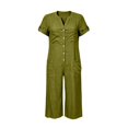 thumbnail image 7 of TOUMENY Spring Fall Jumpsuits for Women Wide Leg V Neck Button Front Jumpsuit Casual Loose Vacation Travel Lounge Romper Green M, 7 of 7