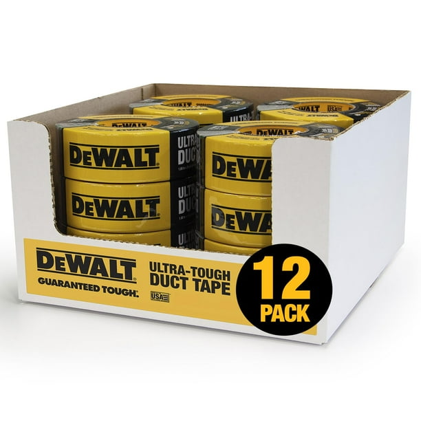 Cinta adhesiva DEWALT, ultrarresistente, negra, 12 rollos, paquete múltiple, 48 mm x 27,4 m