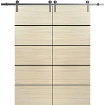Sturdy Double Barn Door 36 x 80 inches with | Planum 0015 Natural Veneer with Frosted Glass | Stainless Steel 13FT Rail Hangers Heavy Set | Solid Panel Interior Doors