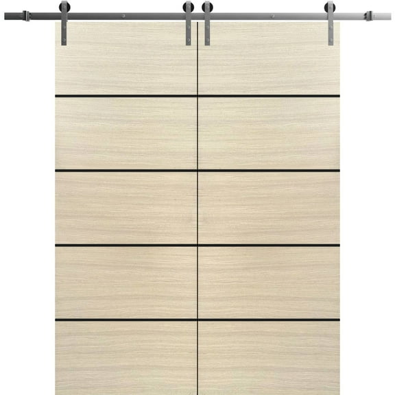 Sturdy Double Barn Door 36 x 80 inches with | Planum 0015 Natural Veneer with Frosted Glass | Stainless Steel 13FT Rail Hangers Heavy Set | Solid Panel Interior Doors