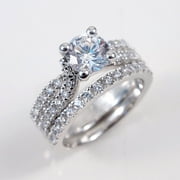 1.25ct Engagement Wedding Set 2 RINGS Signity CZ Pave/Prong Set Sterling Silver (SIZE: 6)