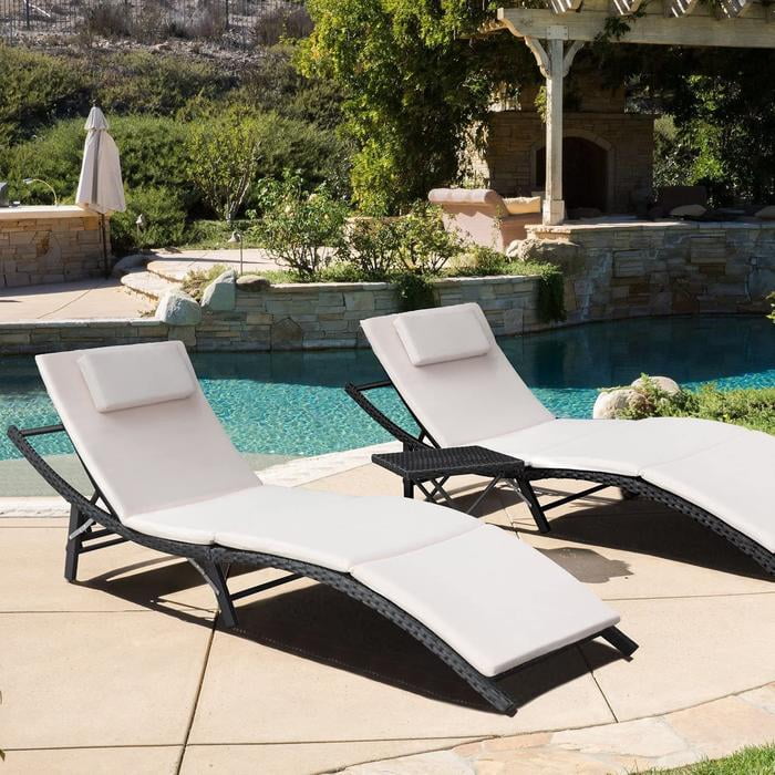Vineego 3 Pcs Patio Furniture Outdoor, Chaise Lounge Outdoor Foldable Desk Chair
