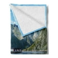 thumbnail image 2 of European Soft Flannel Fleece Throw Blanket, Sunset in Norwegian Lake by Fjords Formation Yacht Fishing Arctic Harbor Island Print, Cozy Plush for Indoor and Outdoor Use, 60" x 80", Blue, by Ambesonne, 2 of 5