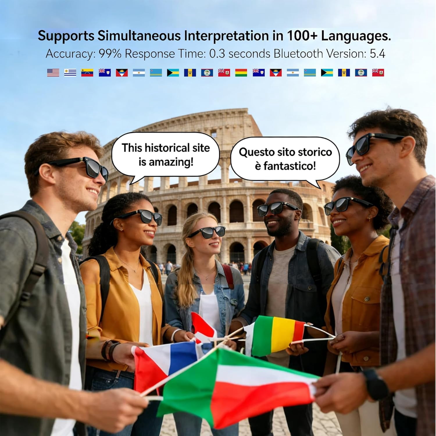 Blackview AI Camera Smart Glasses with 1080P HD Recording & Real-Time Translation, Polarized Sunglasses with Voice Assistant for Men & Women