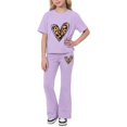 thumbnail image 4 of EnJoCho Preschool Girls Matching Shirt and Shorts Set for First Day of School Girls Summer Clothes Leopard Print Short Sleeve Crewneck T-Shirts and Elastic Waist Casual Pants 2 Pcs Outfits, 4 of 6