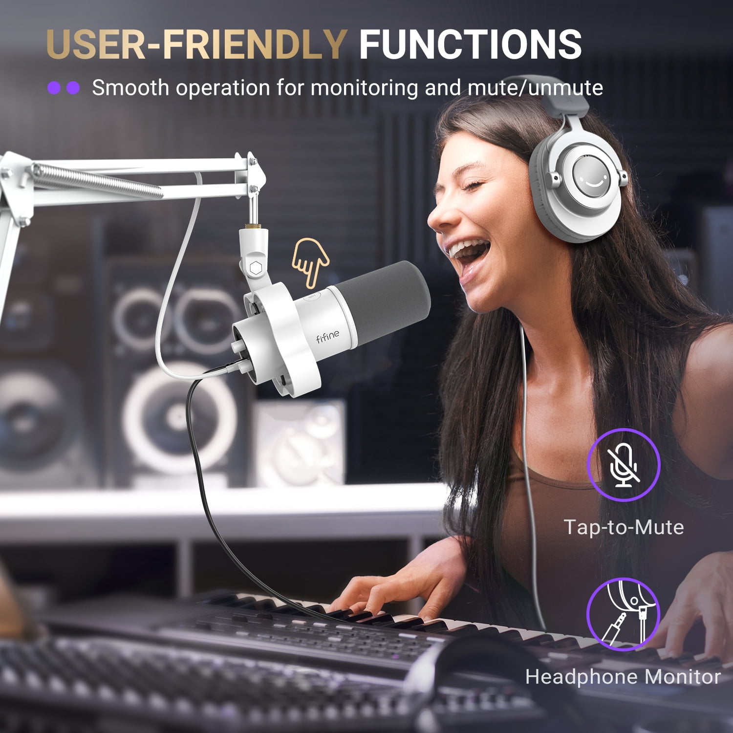 FIFINE K688 Podcast Dynamic Microphone with Boom Arm Stand, XLR USB Studio Microphone Kit for PC Computer, Gaming Mic with Clear Voice, Mute Button, Headphone Jack for Recording, K688CTW