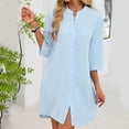 thumbnail image 5 of Arlun 2026 Spring Summer Button down Shirt Dresses for Women Long Sleeves Solid Color Mini Dress Trendy Roll-Sleeved Loose Comfy Thin Beach Vacation Frock Sky Blue M, 5 of 7