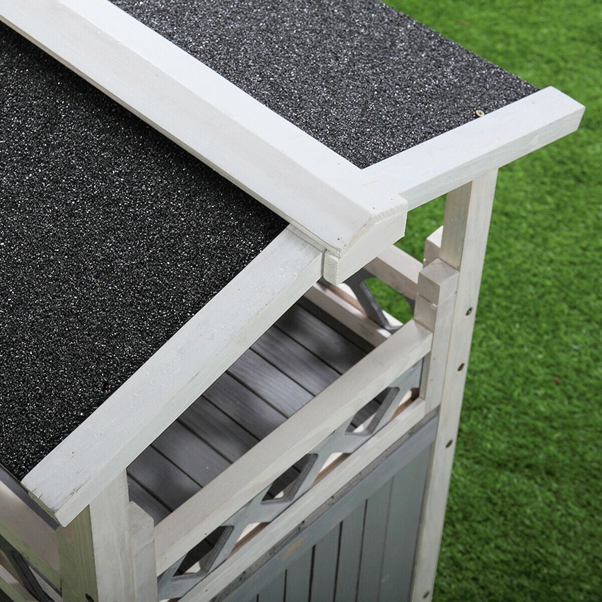 Lowestbest Dog House, Natural Wooden Dog House Home with Steps Balcony Puppy Stairs, Outdoor Weather-Resistant Cat Condo Pet House Lowestbest Dog House, Natural Wooden Dog House Home with Steps Balcony Puppy Stairs, Outdoor Weather-Resistant Cat Condo Pet House