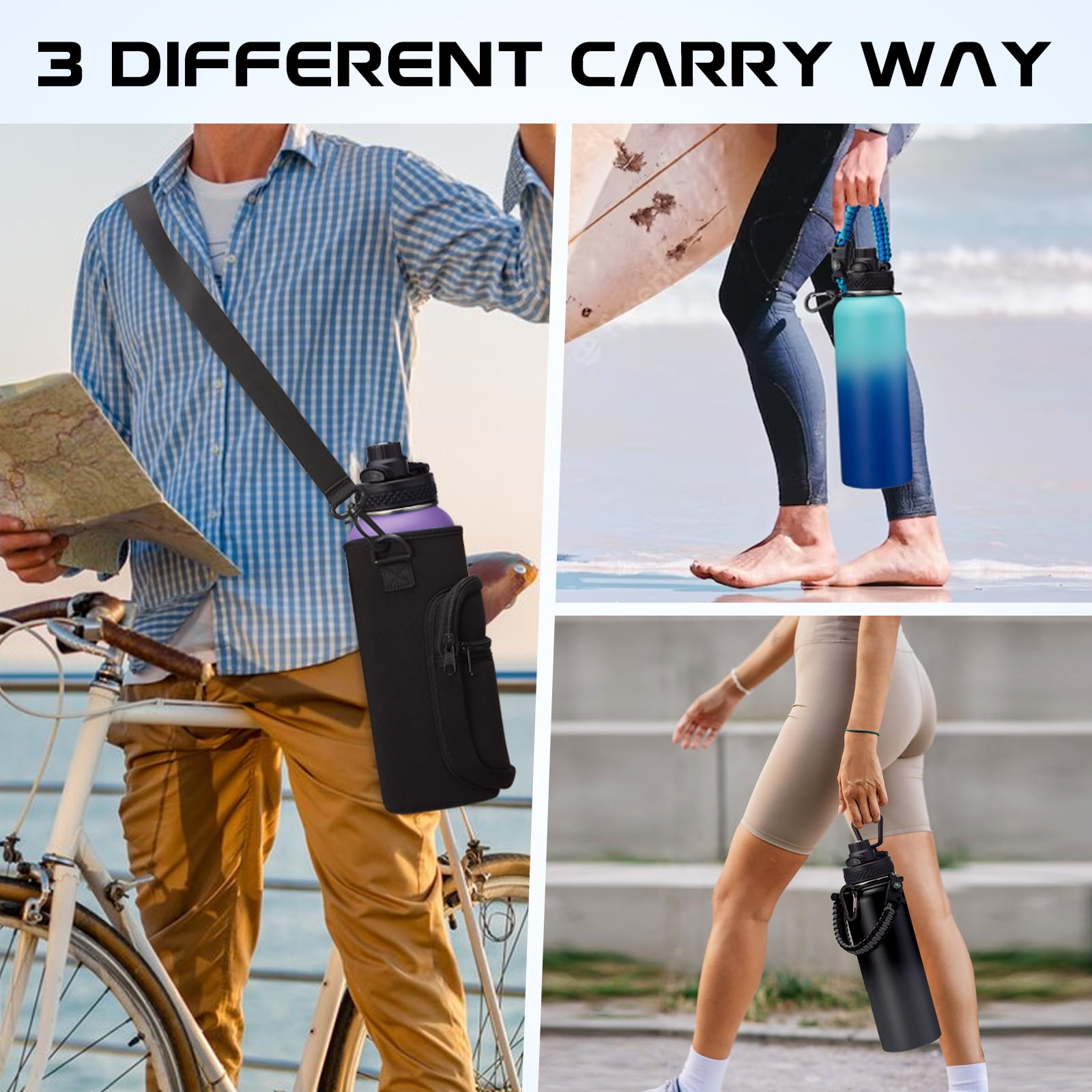 OOICO Insulated Water Bottle with Straw - Auto Spout Lids, 40OZ Water Bottle Stainless Steel for Gym Sport Work Travel, Vacuum Flask with Carrying Strap Bag