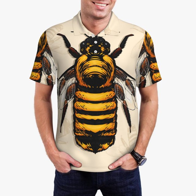 Balery Honey Bee Camisa Polo de Hombre con Estampado, de Manga Corta y Tejido Medio, Camisa Tipo Golf Polo-4X-Large