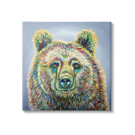 Modern Bear Rainbow Fur Strokes Animals & Insects Painting Gallery Wrapped Canvas Print Wall Art