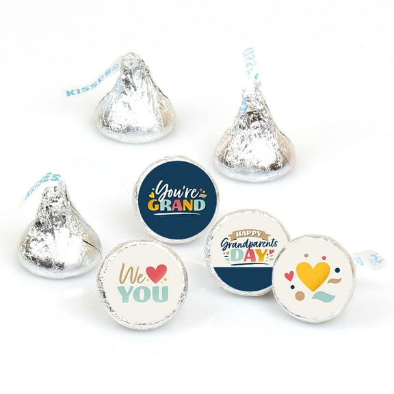 Big Dot of Happiness Happy Grandparents Day - Grandma & Grandpa Party Round Candy Sticker Favors - Labels Fits Chocolate Candy (1 sheet of 108)