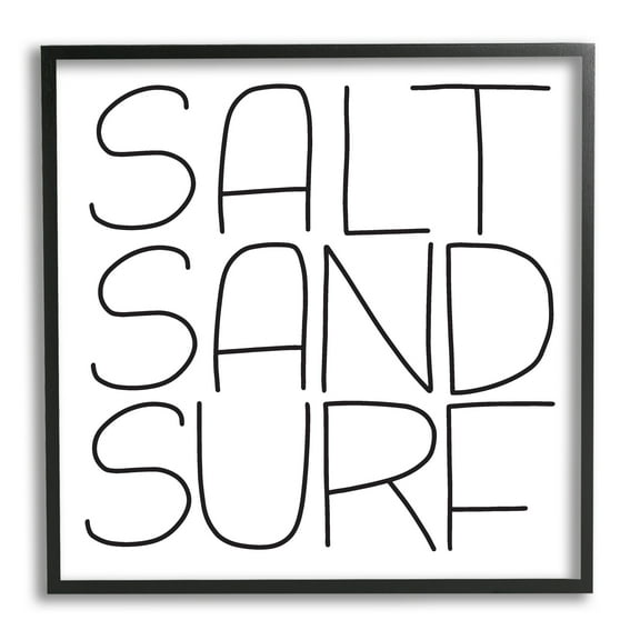 Stupell Industries Salt Sand Surf Beach Sports Calligraphy Phrase Graphic Art Black Framed Art Print Wall Art, Design by Leah Bisch