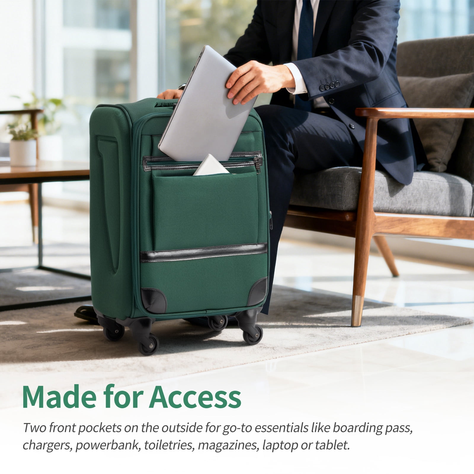 Ktaxon 3-Piece Softside Luggage Set With 8 Set Pcaking Cube TSA Lock, 360° Spinner Wheels Green
