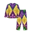 thumbnail image 2 of Kll Mardi Gras4 Print Women'S Long Sleeve Pajamas With Pants Sleepwear Loungewear 2 Set-Small, 2 of 9