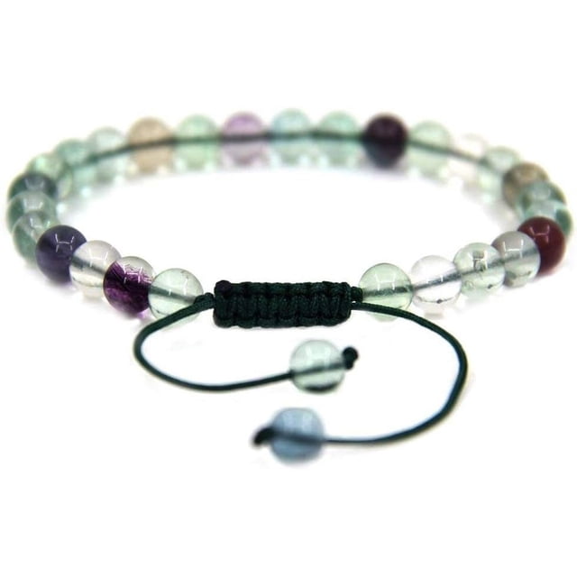 Bracelet Ajustable en Perles Rondes de Fluorite Verte Claire de Qualité AA Naturelles 6mm 7 Pouces Unisexe