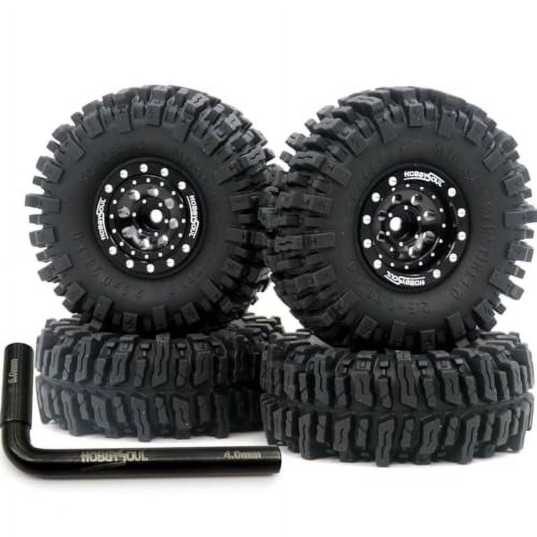 HOBBYSOUL 1.9\" Beadlock Wheels & 4.75\" Tires Set For 1/10 RC Crawlers - 4 Pack With Adjustable Offset, Fits TRX4, SCX10