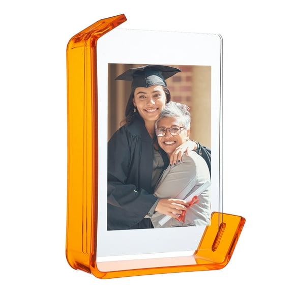 Uxcell 4x6 Inch Acrylic Picture Frame, Floating Picture Frames for Wall or Tabletop Display, Hanging Photo Frame Stand for Office Home, Orange