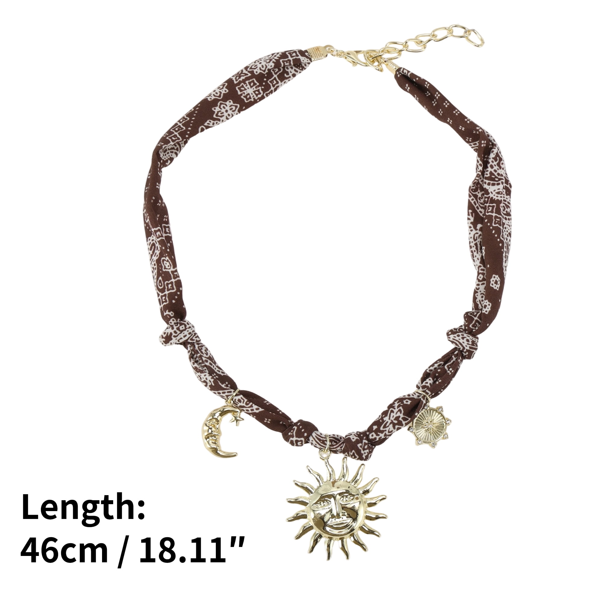 Unique Bargains Sun and Moon Scarf Necklace with Charm Adjustable Tie Dark Coffee Color