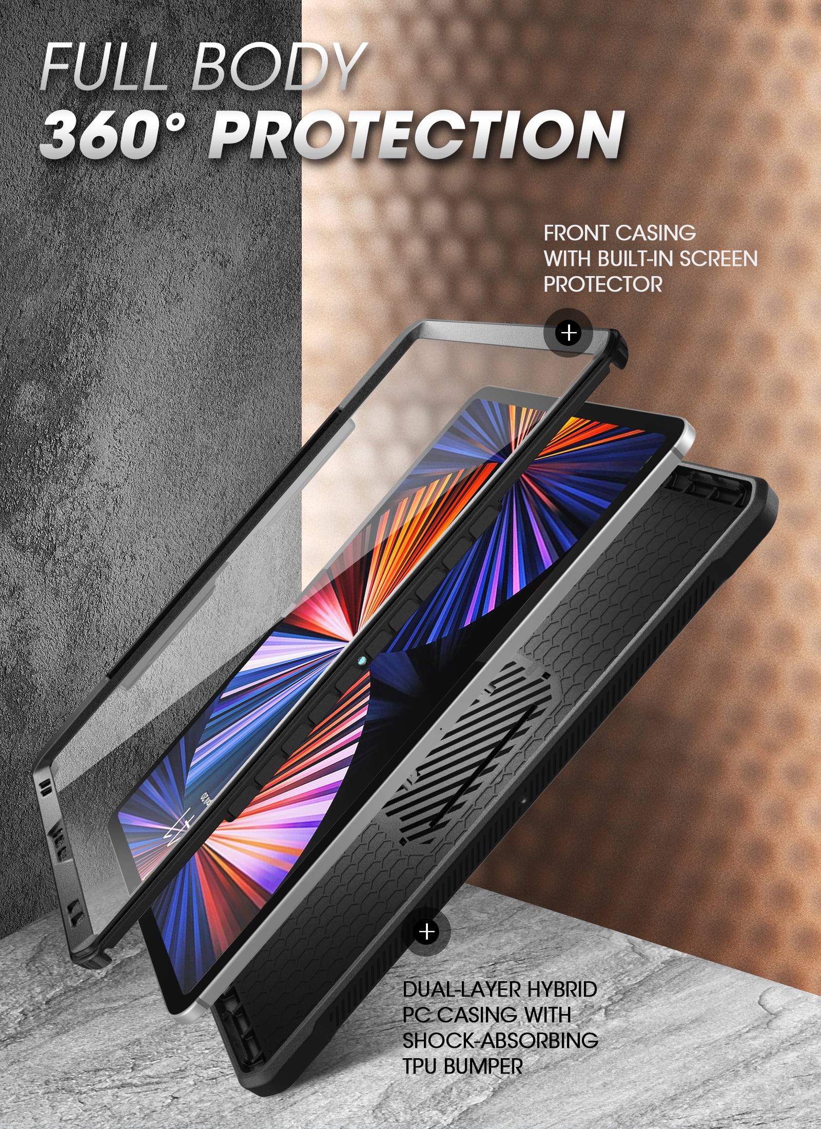SUPCASE Unicorn Beetle Pro Series Case for iPad Pro 11 Inch (2021 / 2020), Support Apple Pencil Charging with Built-in Screen Protector Full-Body Rugged Kickstand Protective Case (Black)