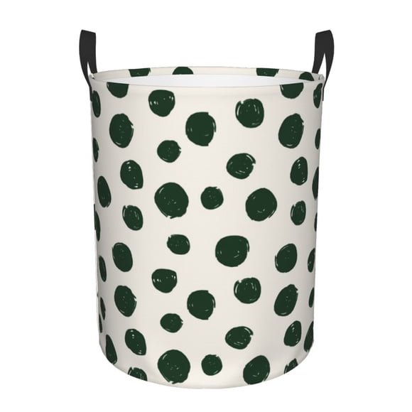 Balery Abstract Green Polka Dot Cesta de ropa redonda con asas, impermeable, independiente, para ropa, juguetes, dormitorio y familia-Small