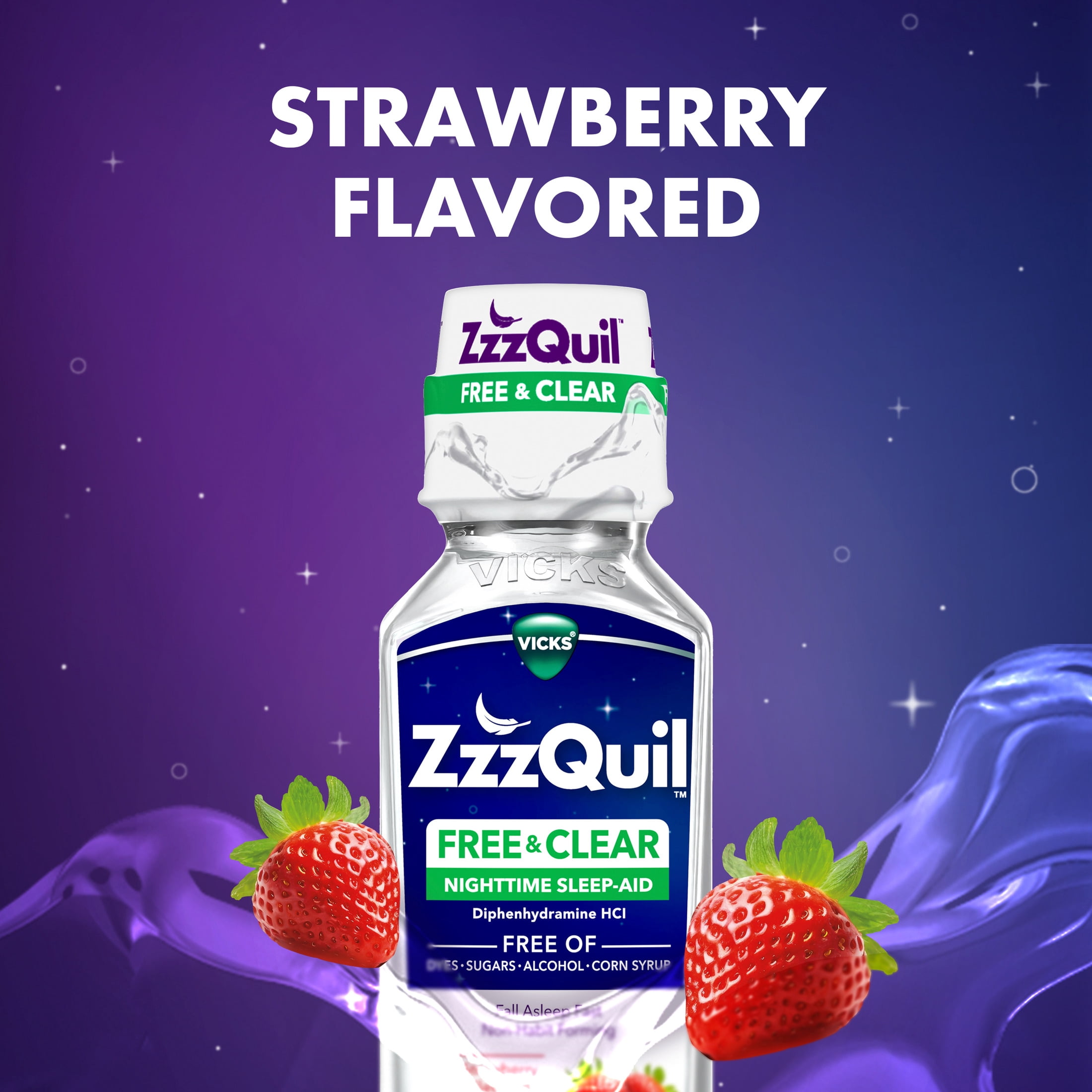 (3 pack) ZzzQuil Liquid Sleep Aid, FREE & CLEAR, Strawberry Flavored, 12 fl oz