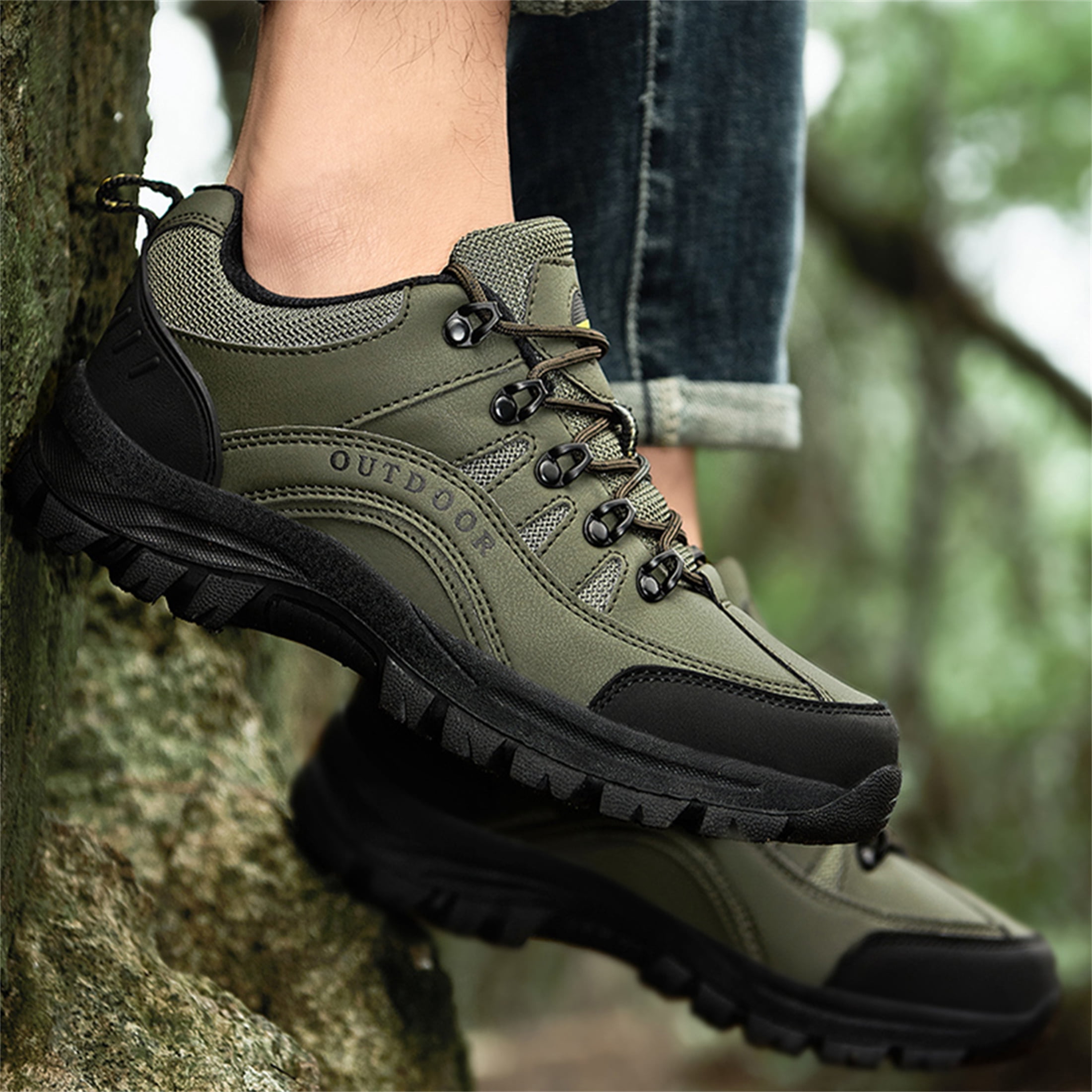 LASUDRAA Men's Hiking Shoes Waterproof Non-Slip Low-Up Sport Shoes Comfortable Outdoor Sneakers