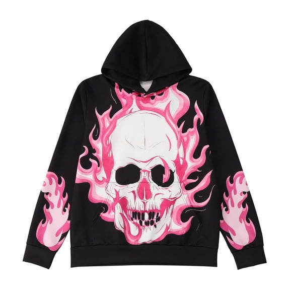 DHFJKG Men's Halloween Hoodies Loose Fit Skull Printed Hooded Sweatshirt Long Sleeve Pocket Hoodie Fall Winter Sports Casual Pullover Cozy Tops