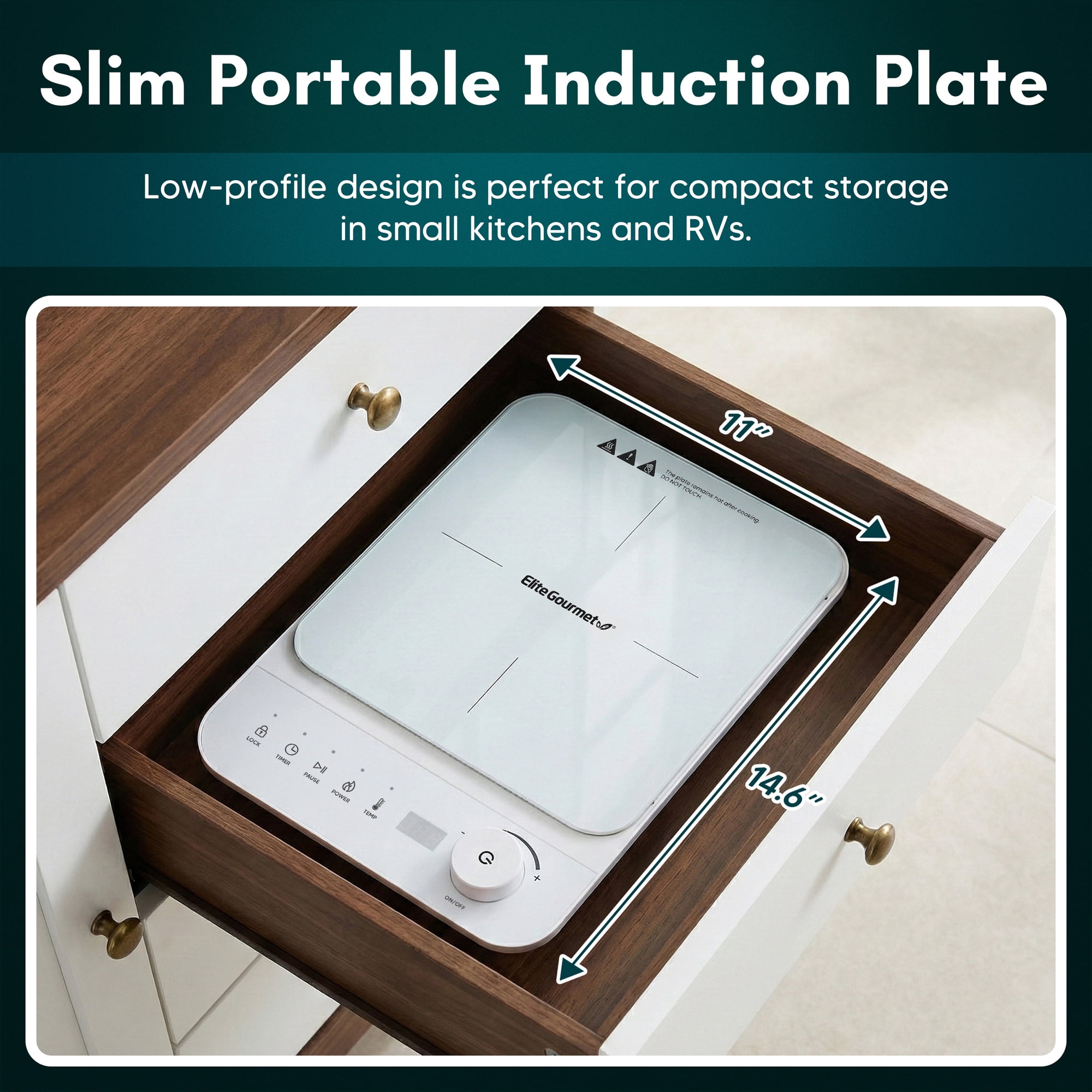 Elite Cuisine EINDL2052 Slimstore White Induction Cooktop